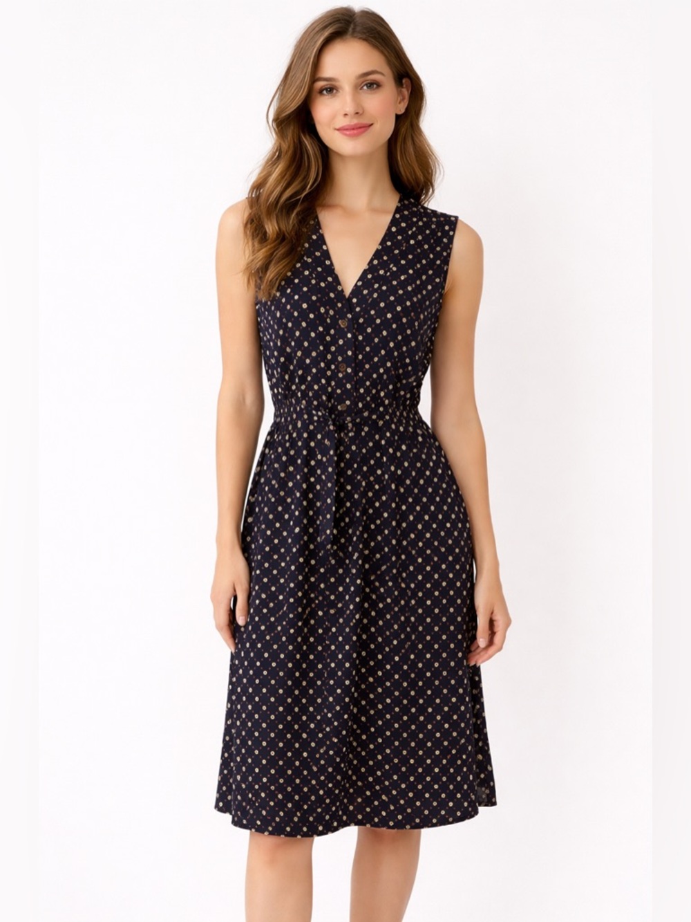 Silk Y2K Fossil Classic Navy Blue Polka Dot Dress
